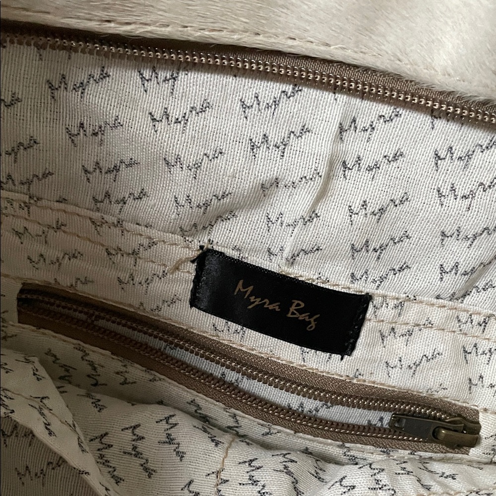 Black and White Cowhide Tote Bag with Tan Leather Handles - Picture 3 of 4